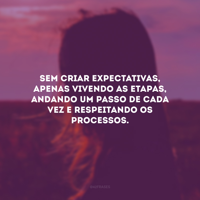 Sem criar expectativas, apenas vivendo as etapas, andando um passo de cada vez e respeitando os processos.