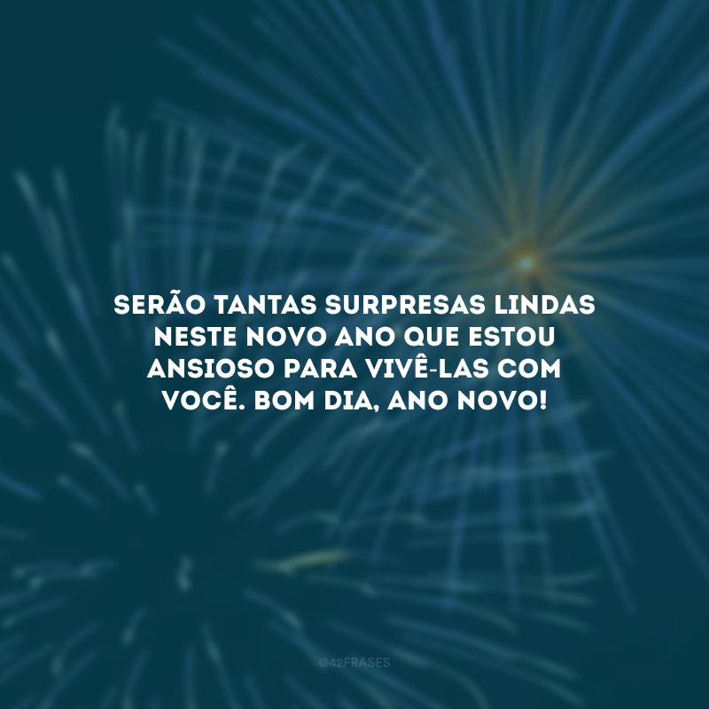 Serão tantas surpresas lindas neste novo ano que estou ansioso para vivê-las com você. Bom dia, Ano Novo!