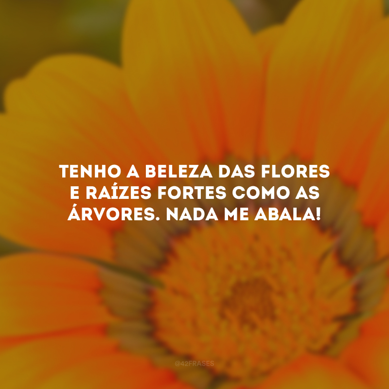 Tenho a beleza das flores e raízes fortes como as árvores. Nada me abala!