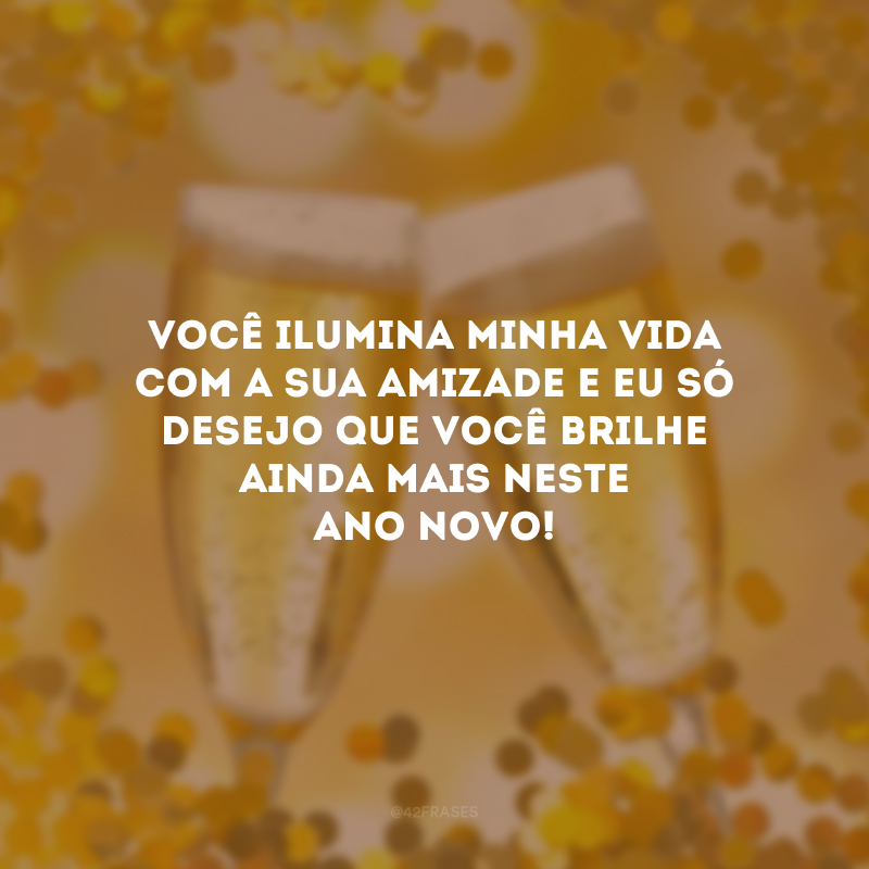 Você ilumina minha vida com a sua amizade e eu só desejo que você brilhe ainda mais neste Ano Novo!