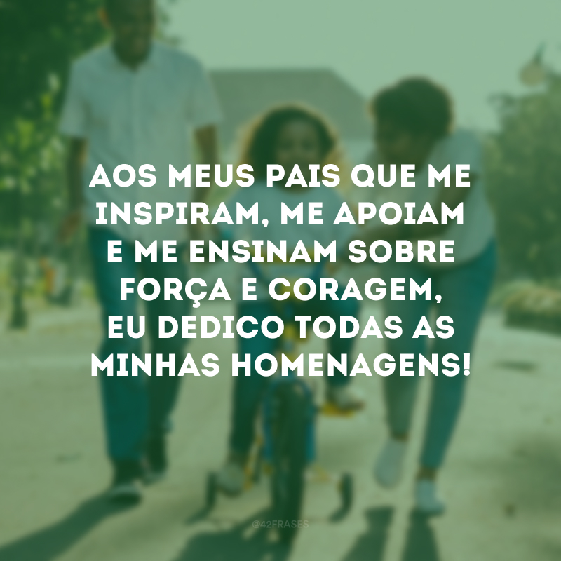 Aos meus pais que me inspiram, me apoiam e me ensinam sobre força e coragem, eu dedico todas as minhas homenagens!