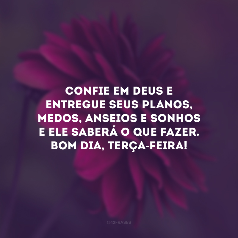 Confie em Deus e entregue seus planos, medos, anseios e sonhos e Ele saberá o que fazer. Bom dia, terça-feira!