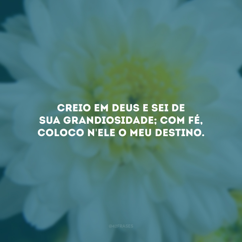 Creio em Deus e sei de Sua grandiosidade; com fé, coloco n\'Ele o meu destino.