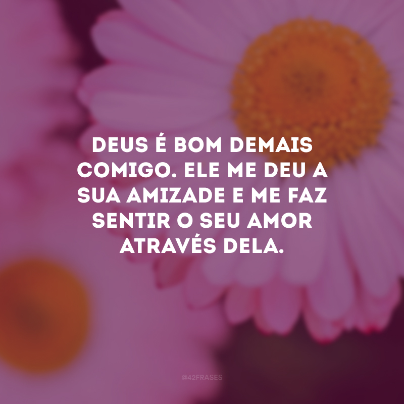 Deus é bom demais comigo. Ele me deu a sua amizade e me faz sentir o seu amor através dela.