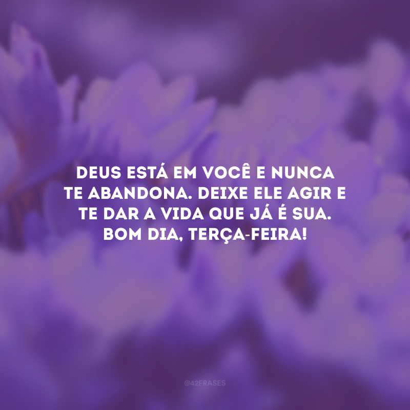 Deus está em você e nunca te abandona. Deixe Ele agir e te dar a vida que já é sua. Bom dia, terça-feira!