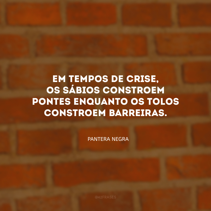 Em tempos de crise, os sábios constroem pontes enquanto os tolos constroem barreiras.