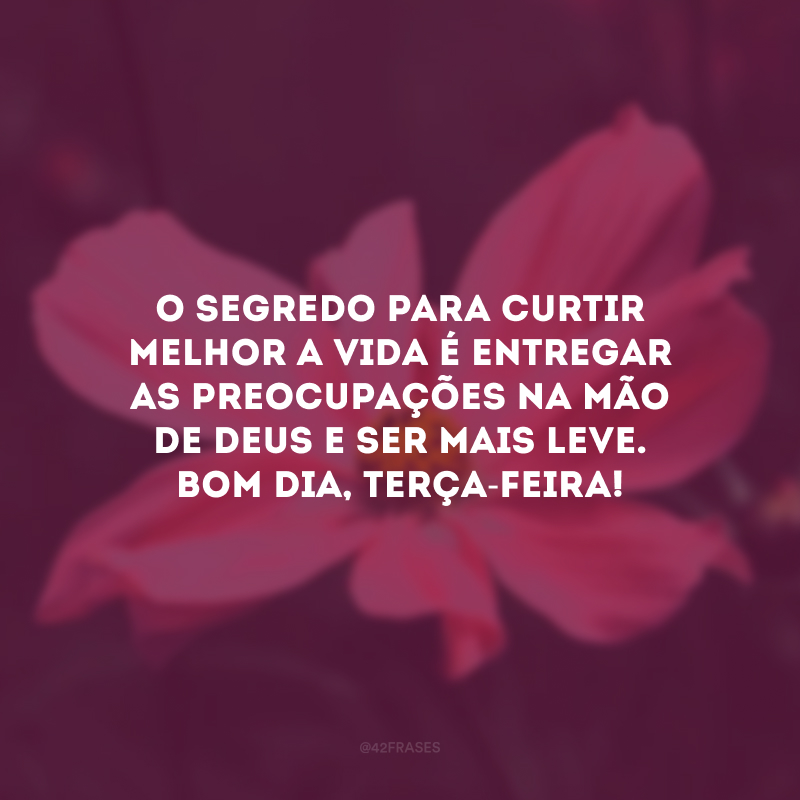 O segredo para curtir melhor a vida é entregar as preocupações na mão de Deus e ser mais leve. Bom dia, terça-feira!