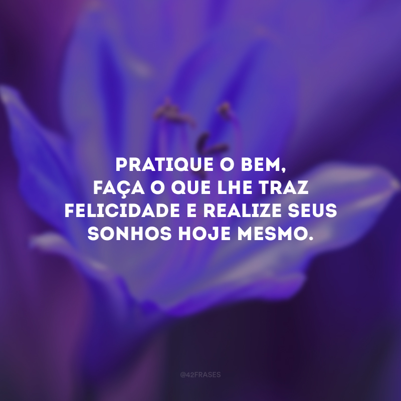 Pratique o bem, faça o que lhe traz felicidade e realize seus sonhos hoje mesmo.