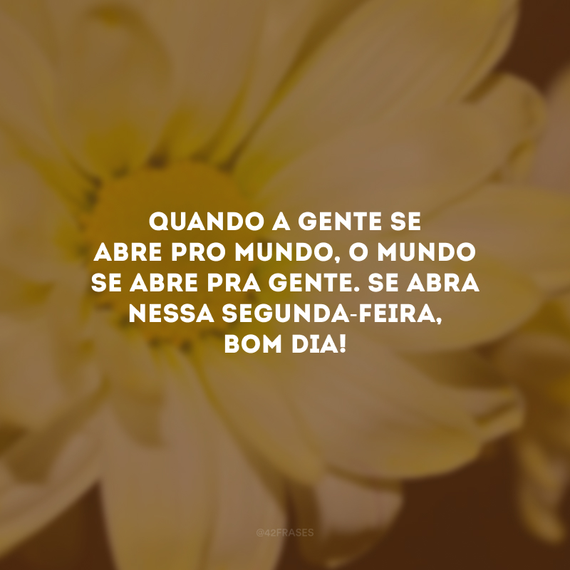 Quando a gente se abre pro mundo, o mundo se abre pra gente. Se abra nessa segunda-feira, bom dia!