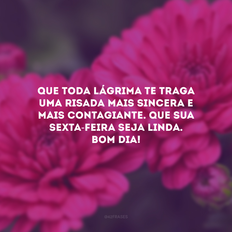 Que toda lágrima te traga uma risada mais sincera e mais contagiante. Que sua sexta-feira seja linda. Bom dia!