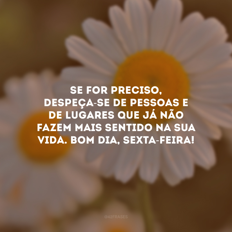 Se for preciso, despeça-se de pessoas e de lugares que já não fazem mais sentido na sua vida. Bom dia, sexta-feira!