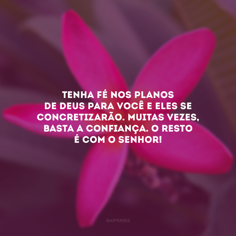 Tenha fé nos planos de Deus para você e eles se concretizarão. Muitas vezes, basta a confiança. O resto é com o Senhor!