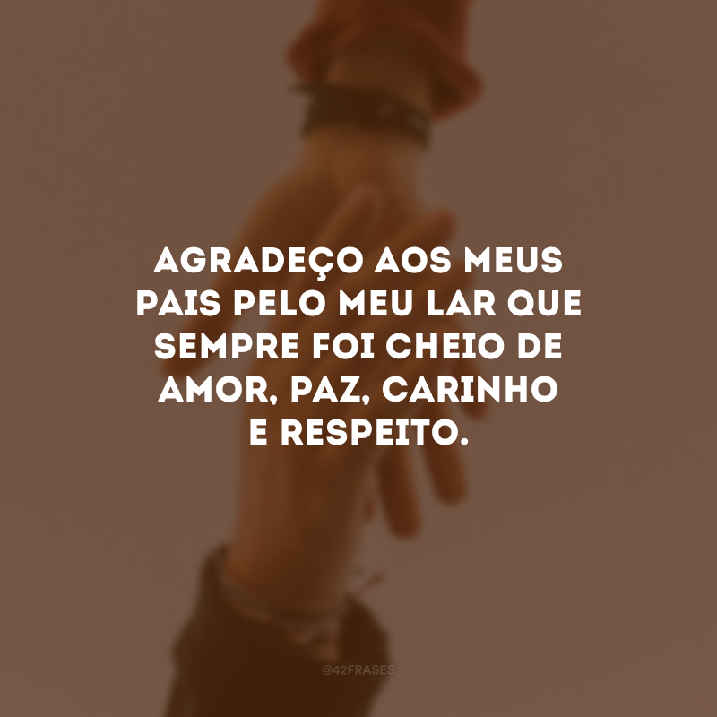 Agradeço aos meus pais pelo meu lar que sempre foi cheio de amor, paz, carinho e respeito.