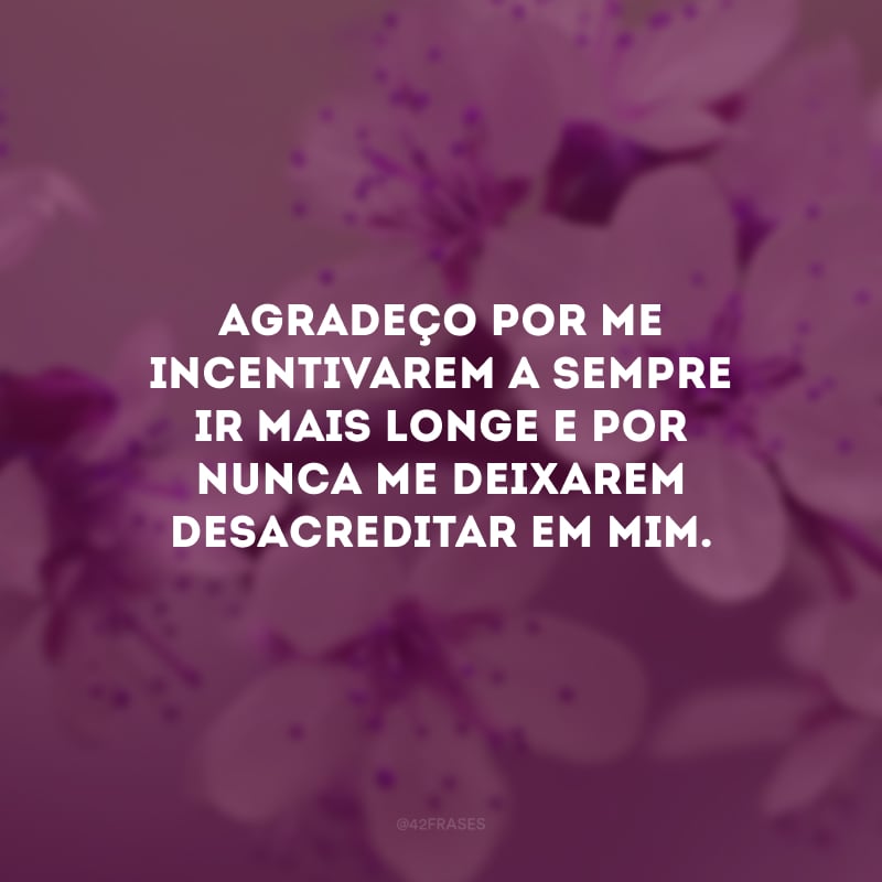 Agradeço por me incentivarem a sempre ir mais longe e por nunca me deixarem desacreditar em mim.