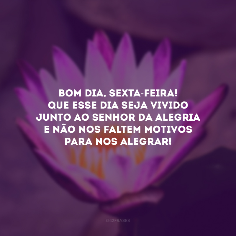 Bom dia, sexta-feira! Que esse dia seja vivido junto ao Senhor da alegria e não nos faltem motivos para nos alegrar!