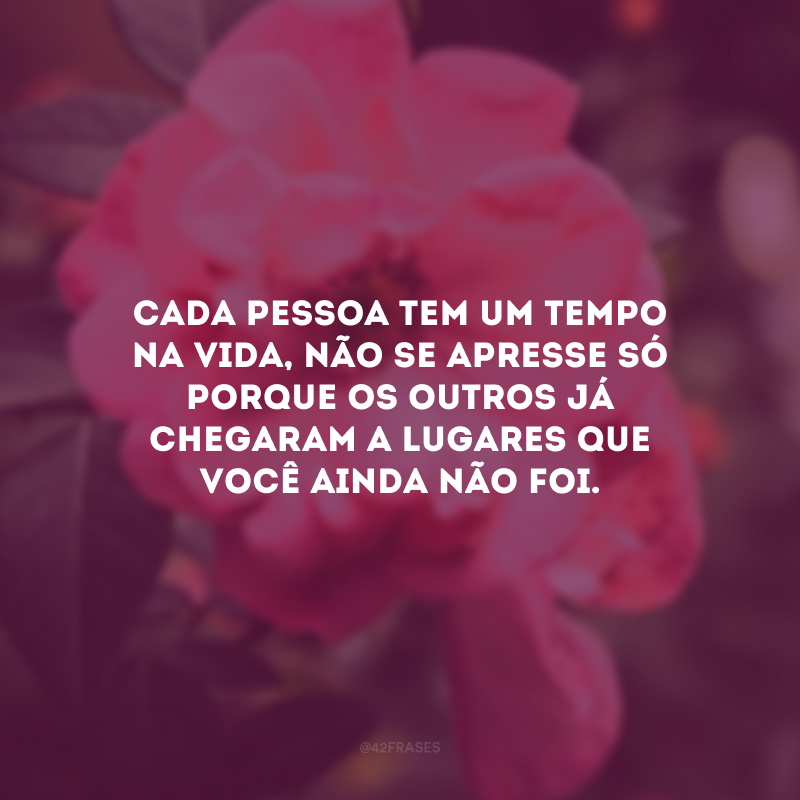 Cada pessoa tem um tempo na vida, não se apresse só porque os outros já chegaram a lugares que você ainda não foi.