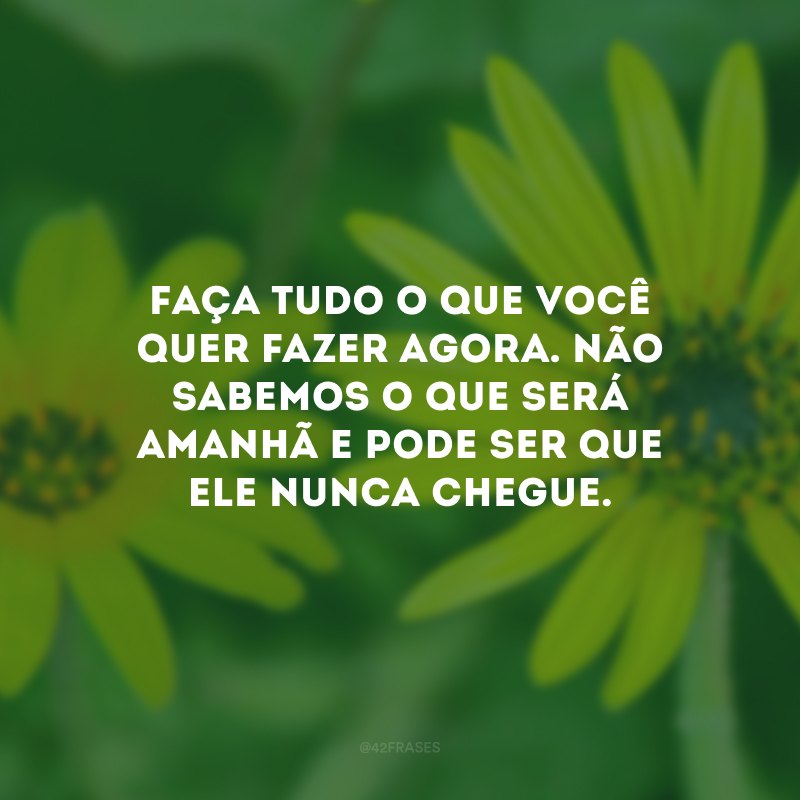 Faça tudo o que você quer fazer agora. Não sabemos o que será amanhã e pode ser que ele nunca chegue.