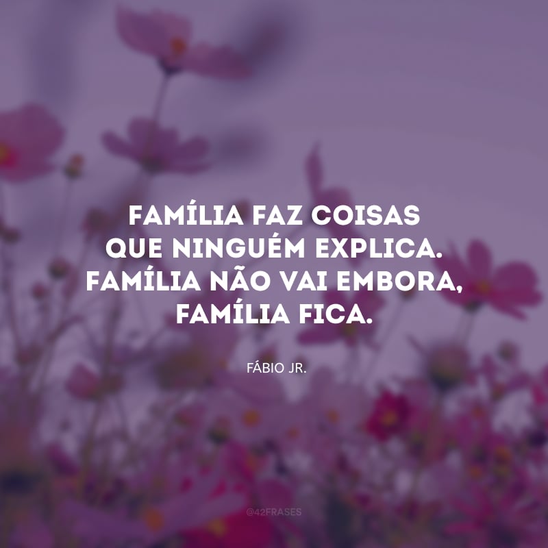 Família faz coisas que ninguém explica. Família não vai embora, família fica.