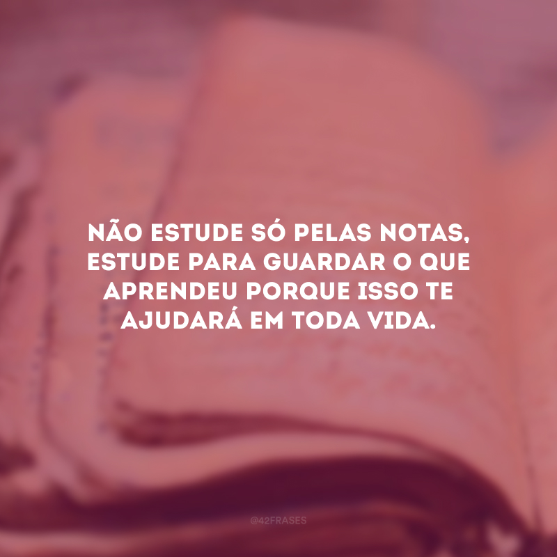 Não estude só pelas notas, estude para guardar o que aprendeu porque isso te ajudará em toda vida.