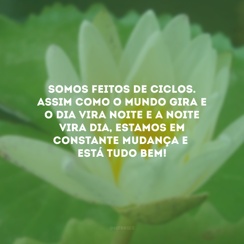 Somos feitos de ciclos. Assim como o mundo gira e o dia vira noite e a noite vira dia, estamos em constante mudança e está tudo bem!