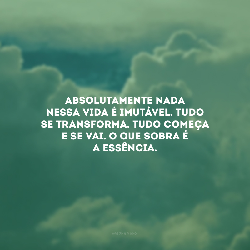 Absolutamente nada nessa vida é imutável. Tudo se transforma, tudo começa e se vai. O que sobra é a essência. 