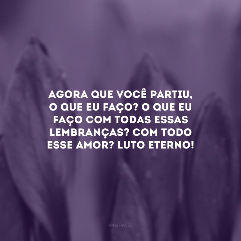 Agora que você partiu, o que eu faço? O que eu faço com todas essas lembranças? Com todo esse amor? Luto eterno! 