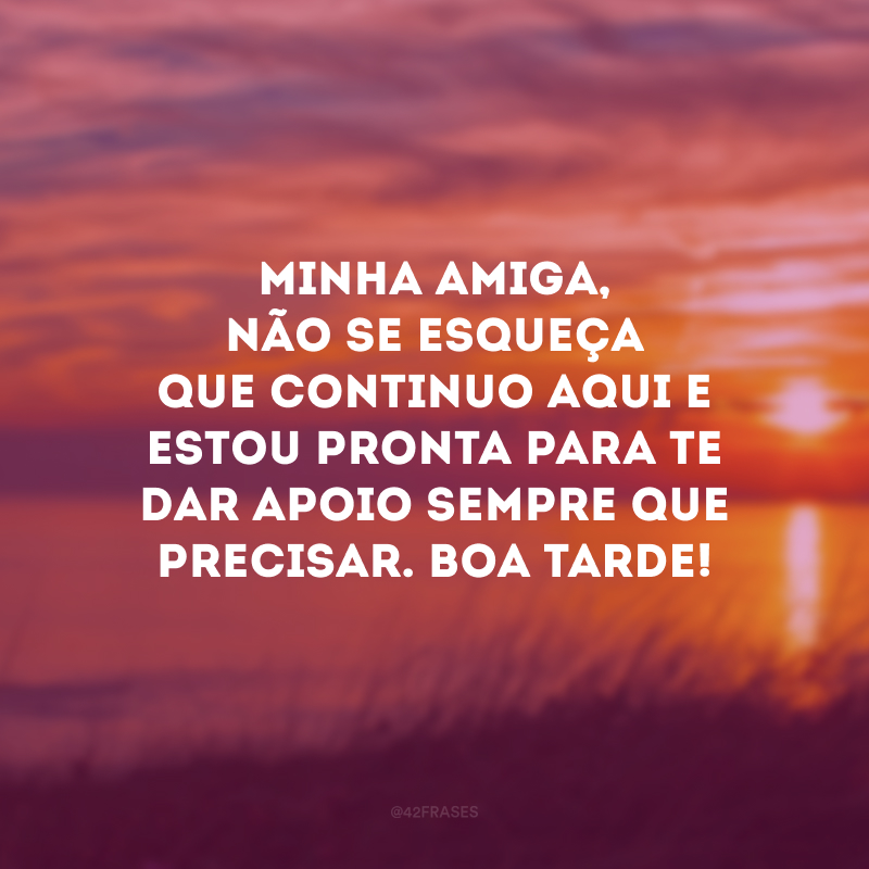 Minha amiga, não se esqueça que continuo aqui e estou pronta para te dar apoio sempre que precisar. Boa tarde!