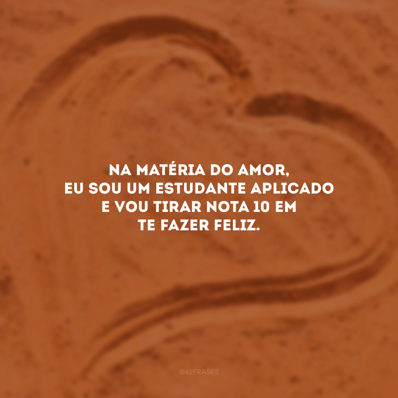 Na matéria do amor, eu sou um estudante aplicado e vou tirar nota 10 em te fazer feliz.