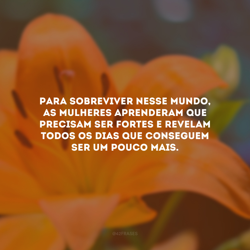 Para sobreviver nesse mundo, as mulheres aprenderam que precisam ser fortes e revelam todos os dias que conseguem ser um pouco mais.