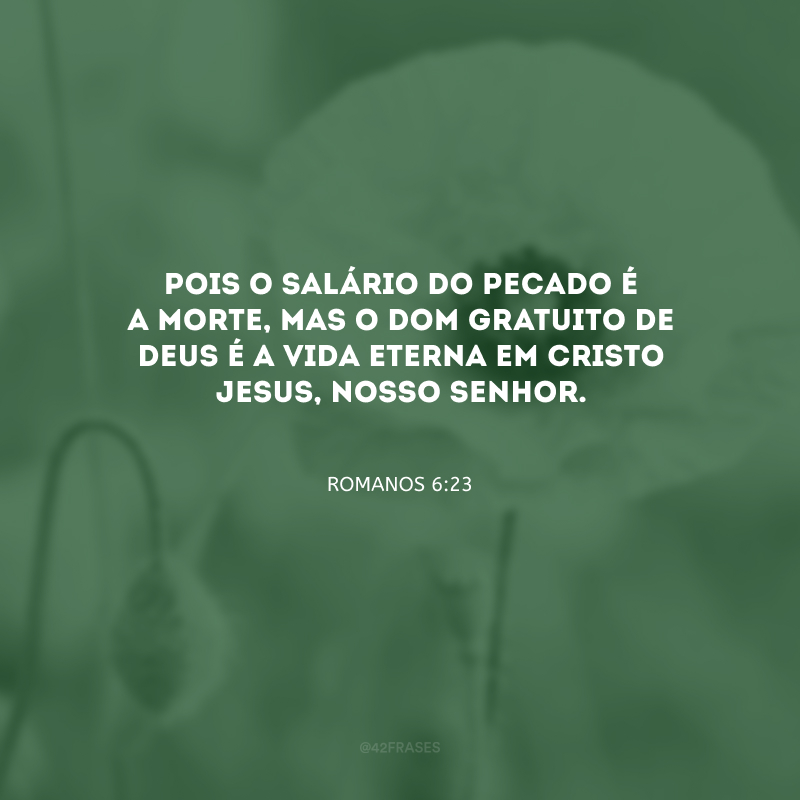 Pois o salário do pecado é a morte, mas o dom gratuito de Deus é a vida eterna em Cristo Jesus, nosso Senhor.
