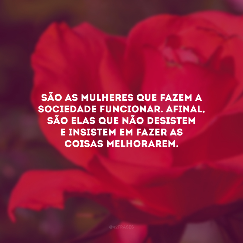 São as mulheres que fazem a sociedade funcionar. Afinal, são elas que não desistem e insistem em fazer as coisas melhorarem.