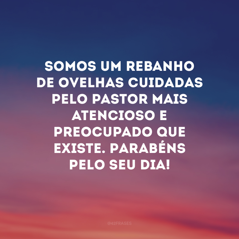 Somos um rebanho de ovelhas cuidadas pelo pastor mais atencioso e preocupado que existe. Parabéns pelo seu dia!