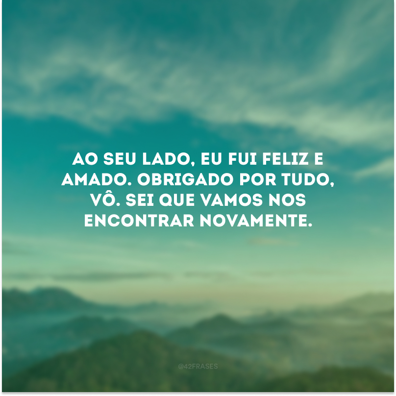 Ao seu lado, eu fui feliz e amado. Obrigado por tudo, vô. Sei que vamos nos encontrar novamente.