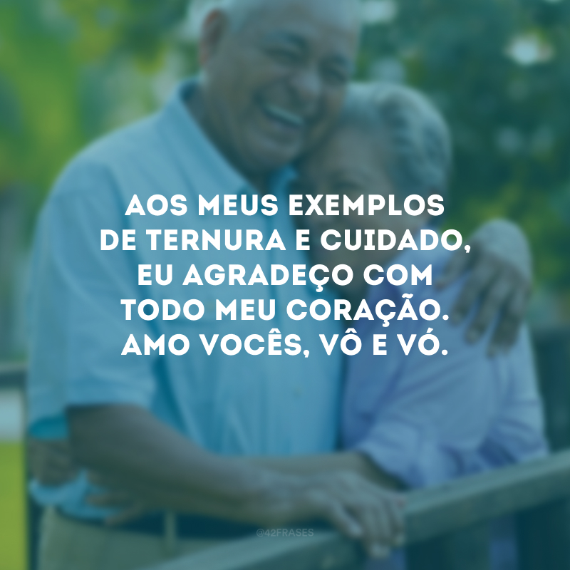 Aos meus exemplos de ternura e cuidado, eu agradeço com todo meu coração. Amo vocês, vô e vó.