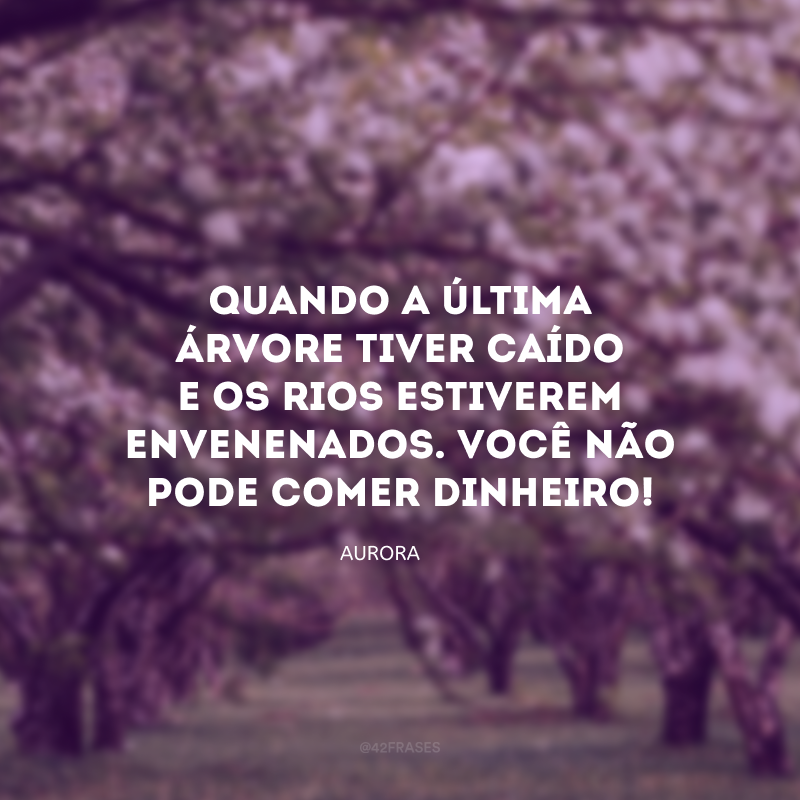 Quando a última árvore tiver caído e os rios estiverem envenenados. Você não pode comer dinheiro!