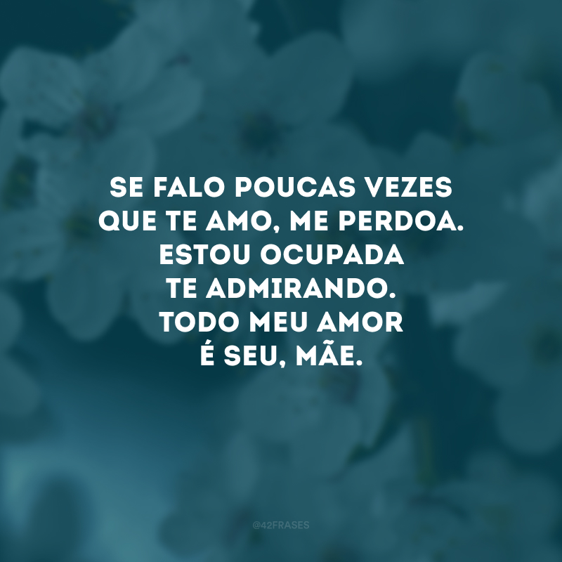 Se falo poucas vezes que te amo, me perdoa. Estou ocupada te admirando. Todo meu amor é seu, mãe.