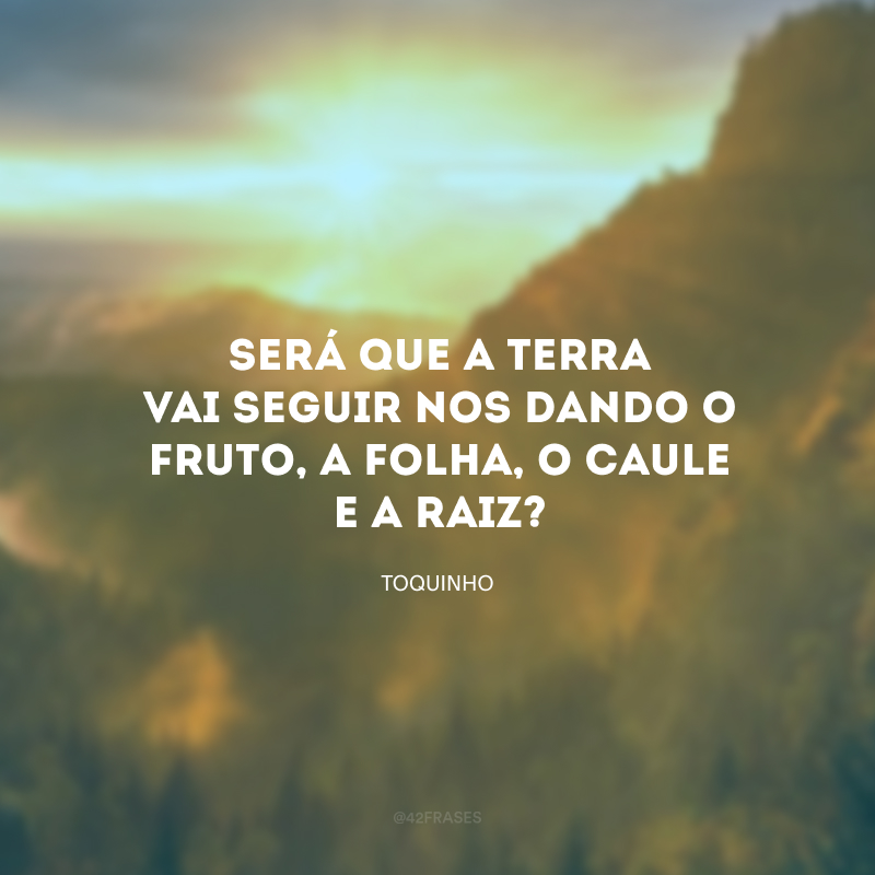 Será que a terra vai seguir nos dando o fruto, a folha, o caule e a raiz?