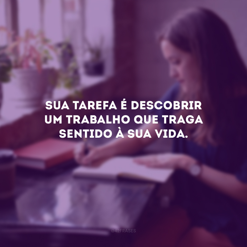 Sua tarefa é descobrir um trabalho que traga sentido à sua vida.