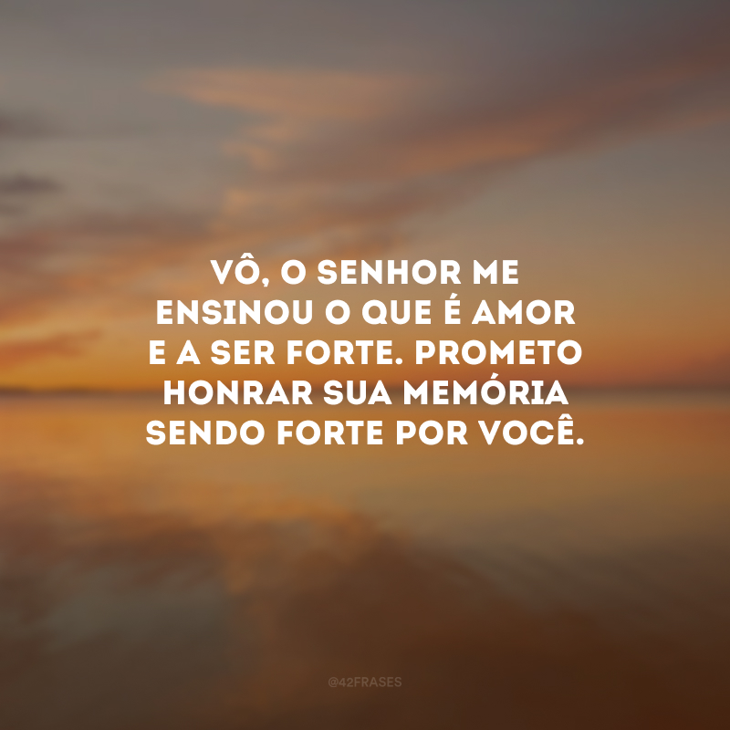 Vô, o senhor me ensinou o que é amor e a ser forte. Prometo honrar sua memória sendo forte por você.