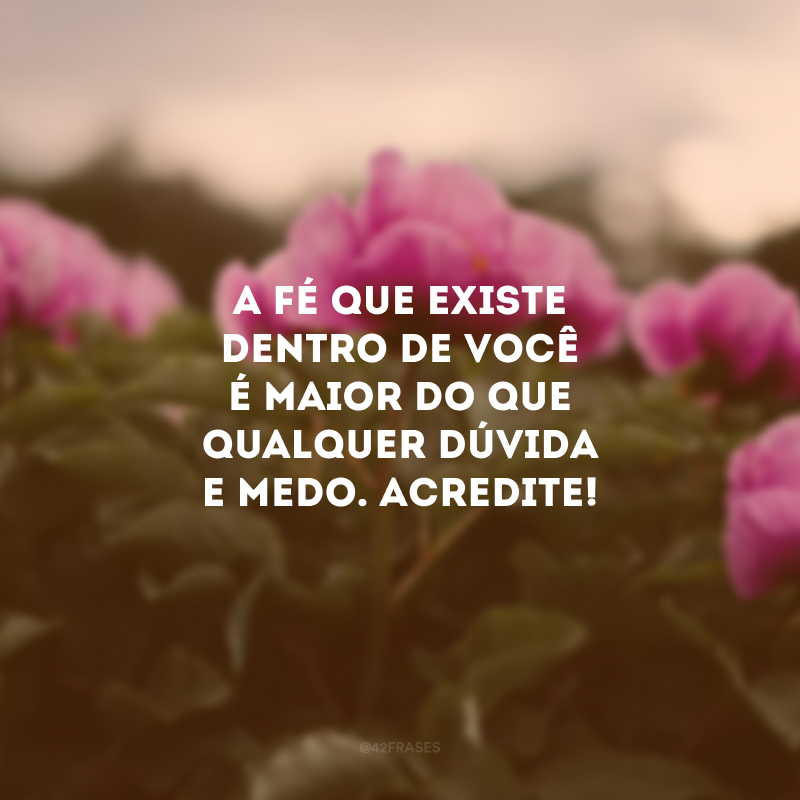 A fé que existe dentro de você é maior do que qualquer dúvida e medo. Acredite! 