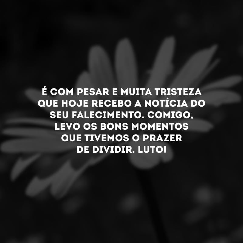 É com pesar e muita tristeza que hoje recebo a notícia do seu falecimento. Comigo, levo os bons momentos que tivemos o prazer de dividir. Luto!