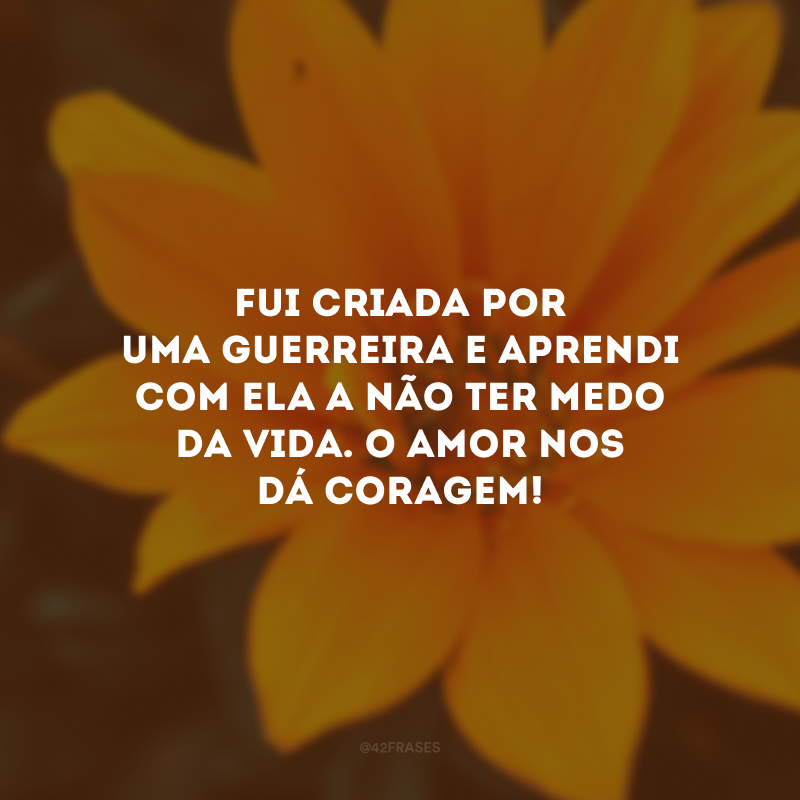 Fui criada por uma guerreira e aprendi com ela a não ter medo da vida. O amor nos dá coragem! 