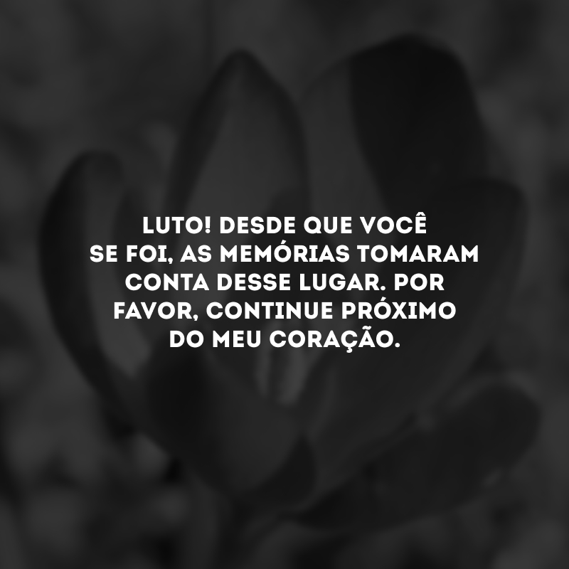 Luto! Desde que você se foi, as memórias tomaram conta desse lugar. Por favor, continue próximo do meu coração.