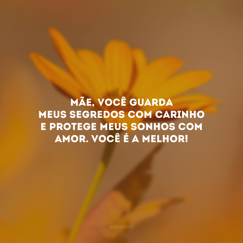 Mãe, você guarda meus segredos com carinho e protege meus sonhos com amor. Você é a melhor!