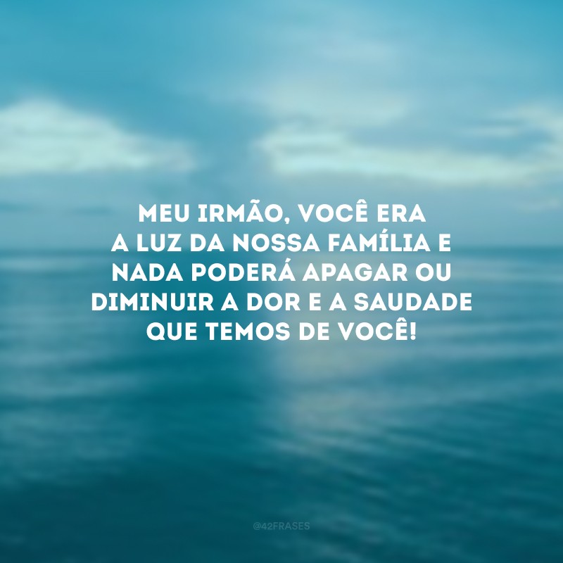 Meu irmão, você era a luz da nossa família e nada poderá apagar ou diminuir a dor e a saudade que temos de você! 