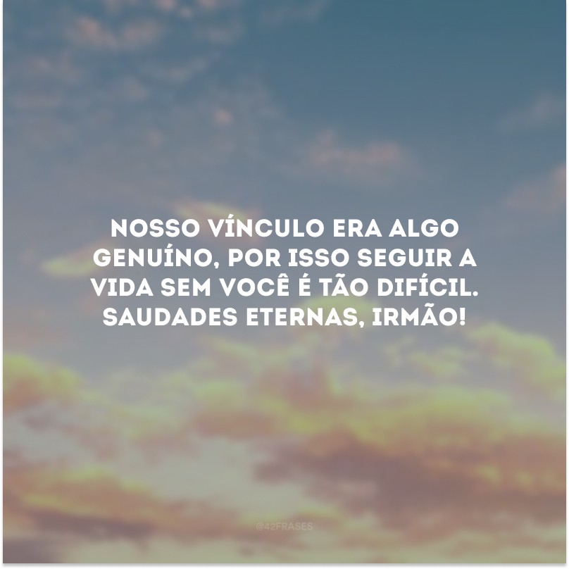 Nosso vínculo era algo genuíno, por isso seguir a vida sem você é tão difícil. Saudades eternas, irmão! 