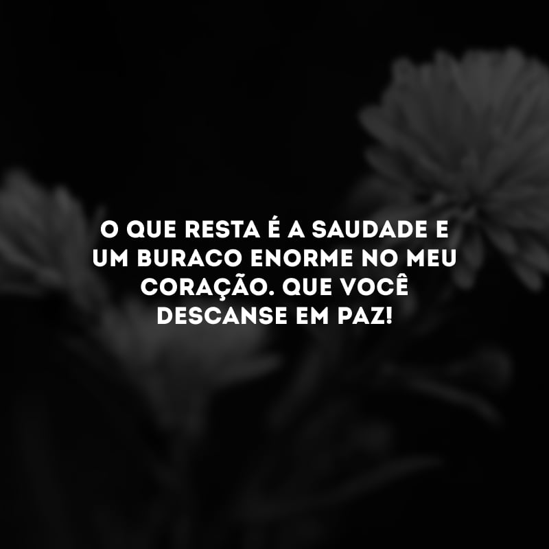 O que resta é a saudade e um buraco enorme no meu coração. Que você descanse em paz!