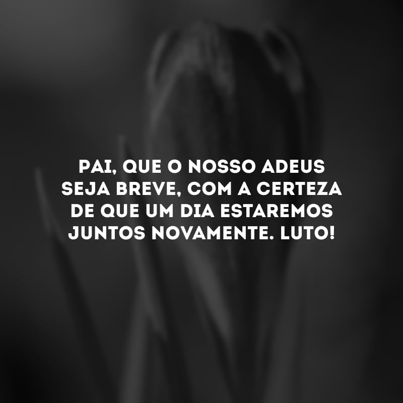 Pai, que o nosso adeus seja breve, com a certeza de que um dia estaremos juntos novamente. Luto!