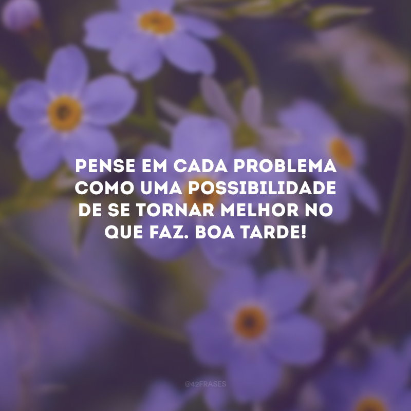 Pense em cada problema como uma possibilidade de se tornar melhor no que faz. Boa tarde!