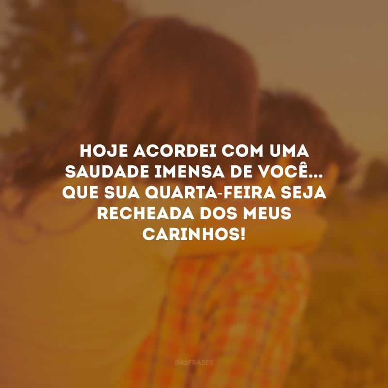 Hoje acordei com uma saudade imensa de você... Que sua quarta-feira seja recheada dos meus carinhos!